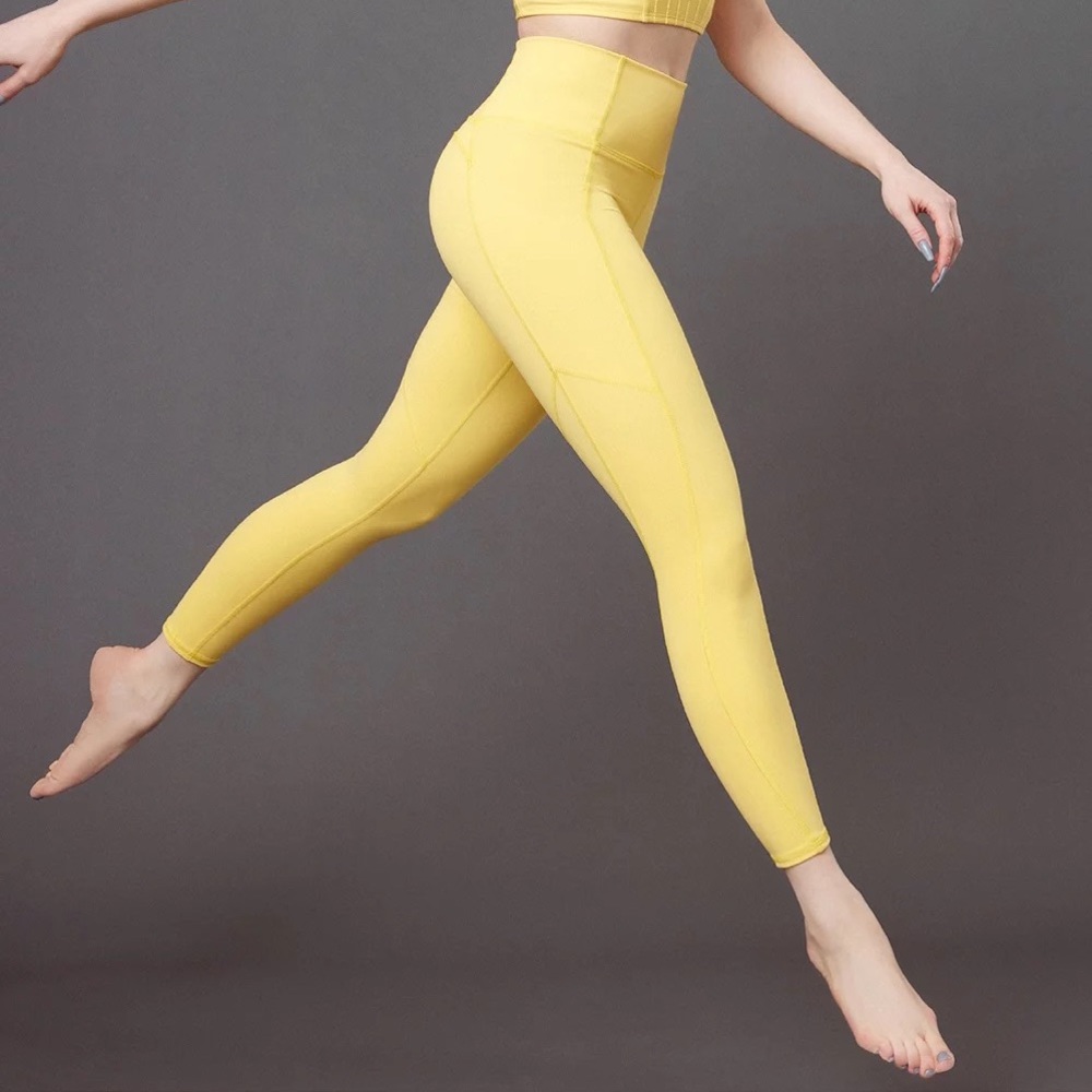 Yellow Oasis High Waisted Fabletics Resilient Madeleine Petsch Leggings (Large)